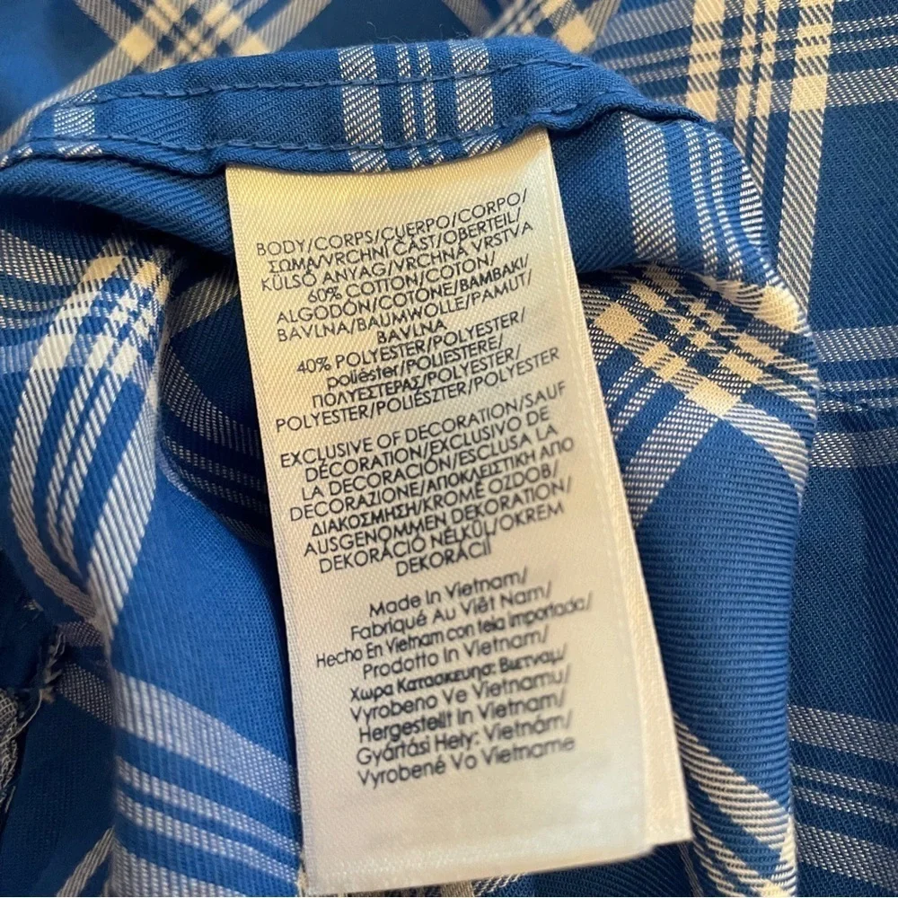 Chaps Easy Care Twill Blue/White Checked Mens Shirt -Size Large - Picture 9 of 9